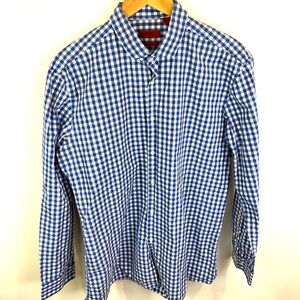 Hugo Boss Blue and White Plaid Shirt size 16.5